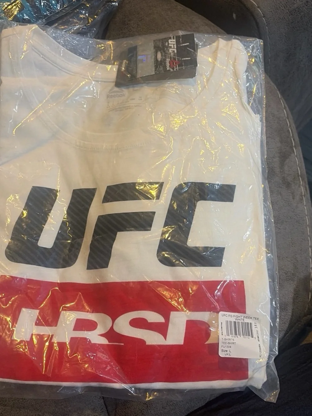 UFC White Short Sleeve Logo Tee with Red Graphic